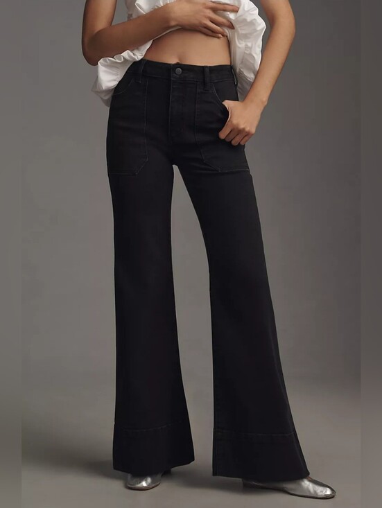 Pilcro Pants - Pilcro Rylan Relaxed High-Rise Flare Pants Dark Blue  Anthropologie Size 30